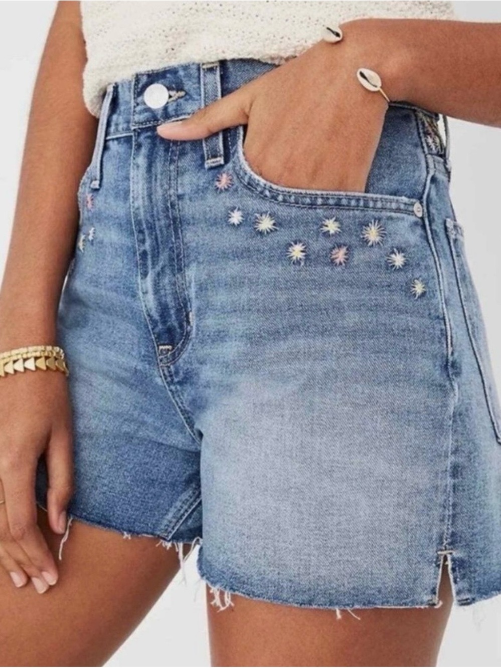 Madewell The Perfect Jean Short Floral Daisy Embroidered 27